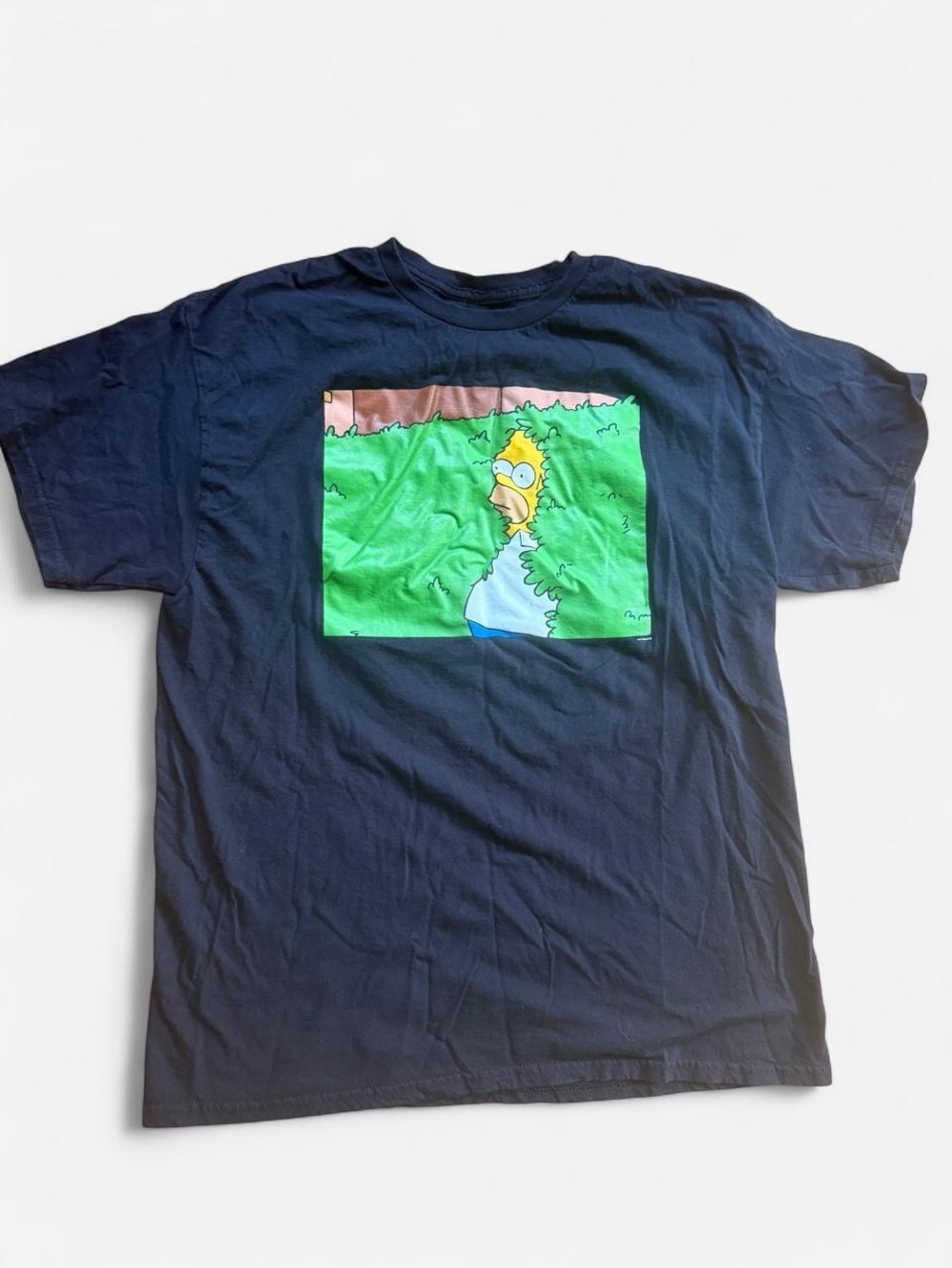 Men's Navy Blue Graphic Tee with Simpsons Homer-in-Bush Print
